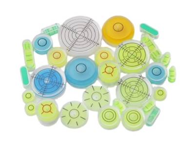 Universal circular bubble level vials in various colors